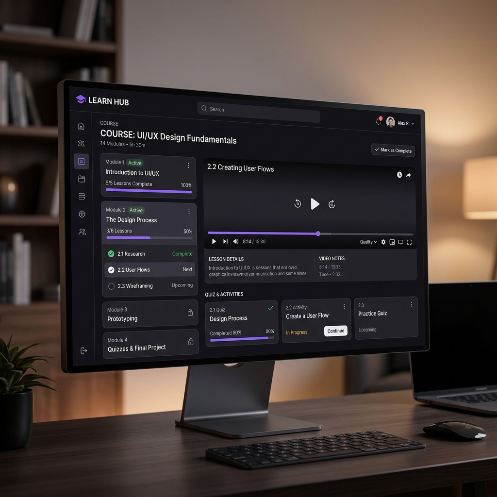 Course platform interface showcase